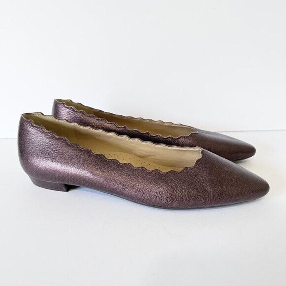 Van Eli Leather Scalloped Ballet Flats Size 8.5 Women's Metallic Brown Bronze